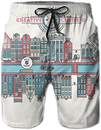 2017 New Style 100% Polyester Drawstring Waist Noisy City Printed Quick Dry Male Short Pants