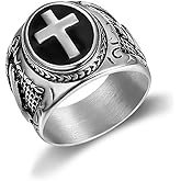 FATACI Vintage Men Ring Stainless Steel Religious Prayer Holy Cross Ring with Black Enamel Christian Jewelry Size8-12