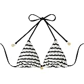 Milumia Women's Striped Halter Triangle Bikini Top Textured Tie Backless Bathing Suit Tops