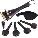 Chinatera A Natrual ebony wood 4/4 violin accessories Set of 4PCS Pegs, chinrest Chin Rest, End Pin,4PCS Fine Golden Tuners,Tail Gut