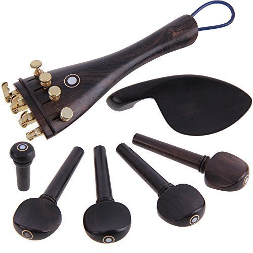 Chinatera A Natrual ebony wood 4/4 violin accessories Set of 4PCS Pegs, chinrest Chin Rest, End Pin,4PCS Fine Golden Tuners ,Tail Gut
