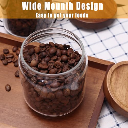 REFSAVER Glass Jar with Lid Coffee Canister with Airtight Bamboo Wooden Lid Glass Storage Containers for Candy,Tea,Coffee,Sugar,Cookie,Spice 4Pack