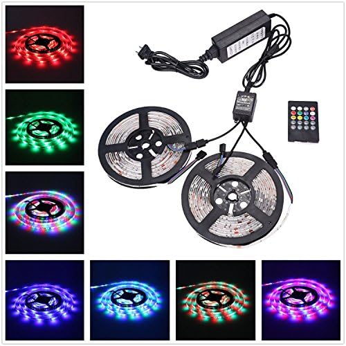 LumiUP 32.8ft 10M Waterproof Flexible Strip 300leds Color Changing RGB SMD5050 LED Light Strip Kit RGB 10M +44Key Remote Great For Indoor/Outdoor Decoration