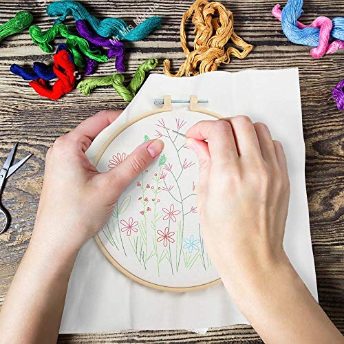2 Pack Embroidery Kit with Pattern, Full Range of Stamped Embroidery Beginner Kit Including Patterned Embroidery Cloth Hoop Colored Threads and Needles Hand Sewing Craft - Thumbnail 4