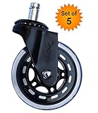 Office Chair Wheels Replacement Set of 5. Strongest Heavy Duty Office Chair Caster Wheels For Your Desk Chair. Smooth, Quiet Rolling Casters Perfect For Hardwood Floors, Carpet, Laminate and Tile