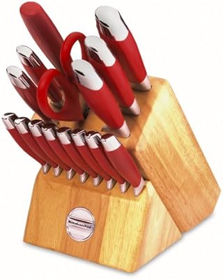 Amazon Com Kitchenaid 16 Piece Silicone Handled Cutlery Set In Traditional Natural Block Red Block Knife Sets Kitchen Dining