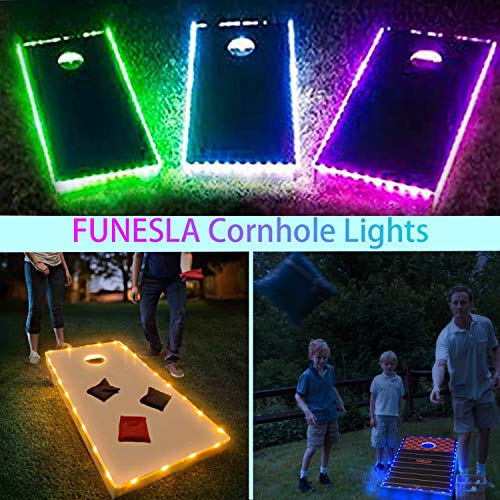 Funesla Cornhole Edge and Ring Lights, 16 Colors Change LED Corn Hole Board Lights with Remote Control for Family Backyard Bean Bag Toss Cornhole Game, 2 Set