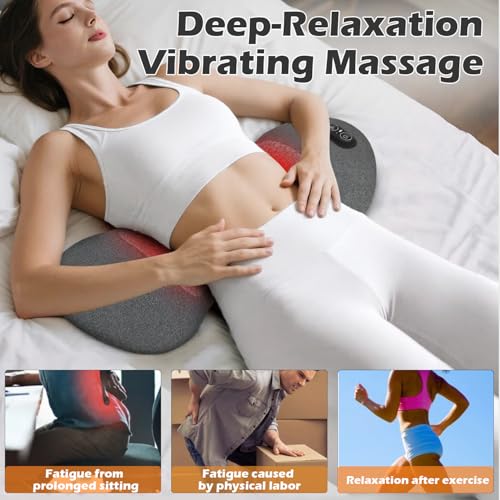 Lewuyoya Smooth Spine Triple Fusion Back Massager with Heat, Vibration and Traction for Sciatica Pain Relief, 3-in-1 Electric Lumbar Support Pillow Device for Lower Back Pain in Bed, Chair, Couch