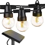 Brightech Ambience Pro - Waterproof Solar LED Outdoor String Lights - 1W Retro Edison Filament Bulbs - 27 Ft Globe Lights Create Bistro Ambience In Your Yard, Pergola - Soft White