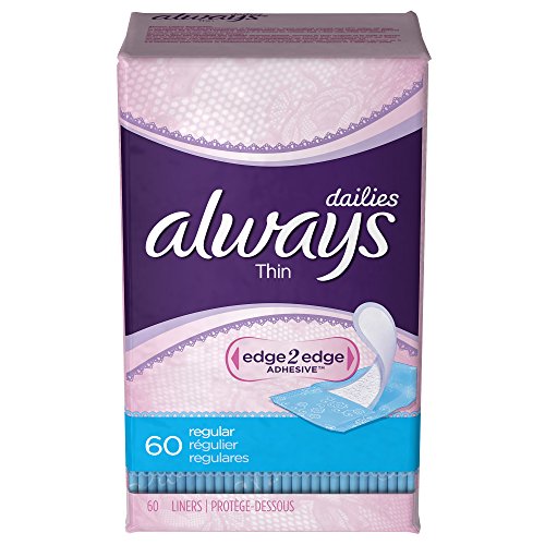 Always Thin Dailies Liners, Unscented, Wrapped, 60 Count
