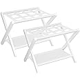 Heybly Luggage Rack, Pack of 2, Folding Suitcase Stand with Storage Shelf, Heavy-Duty Luggage Holder for Guest Room Bedroom Hotel, Holds up to 141 lb, White, HLR010W2