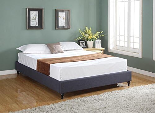 Home Life Cloth Charcoal Linen Chinese Non Headboard Platform Bed with Slats, Twin, Blue