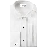 David's Formal Wear All Cotton White Wingtip Collar 1/4 Inch Pleats Tuxedo Shirt