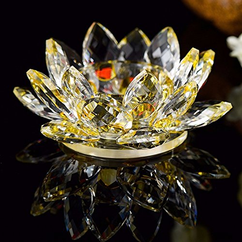 idreamtrader Crystal Lotus Flower Tealight Candle Holder With Gift Box (Yellow)