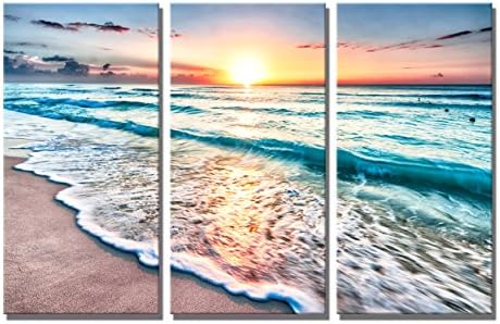 Boqi Art- Seascape and Beach Canvas Prints Sunset Canvas Wall Art Modern Wave Picture on Canvas for Home Decor Ready to Hang