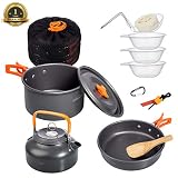 Overmont Ultralight Camping Cookware Set Outdoor Cooking Mess Kit Pots Pans Camp Kettle Portable for Backpacking Hiking Trekking Picnic Fishing Mountaineering