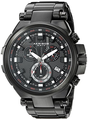 Akribos XXIV Men's AK861BK Round Black Dial Chronograph Quartz Movement Stainless Steel Bracelet Watch