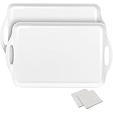Extra Large White Serving Tray with Handles, 19''x11.6'' Melamine Platters, Rectangular Trays for Serving Food, Turkey, Cookie, Cupcakes, Desserts, Dishwasher Safe, BPA-Free, Set of 2