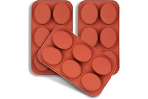 homEdge 6-Cavity Oval Silicone Mold, 3 Packs Oval Molds for Making Handmade Soap, Chocolate, Soap Candles and Jelly-Brown