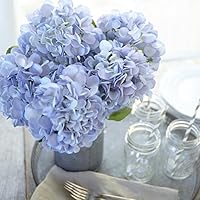 Butterfly Craze Artificial Hydrangea Silk Flowers for Wedding Bouquet, Flower Arrangements - Blue Color, 3 Stems Per Bundle