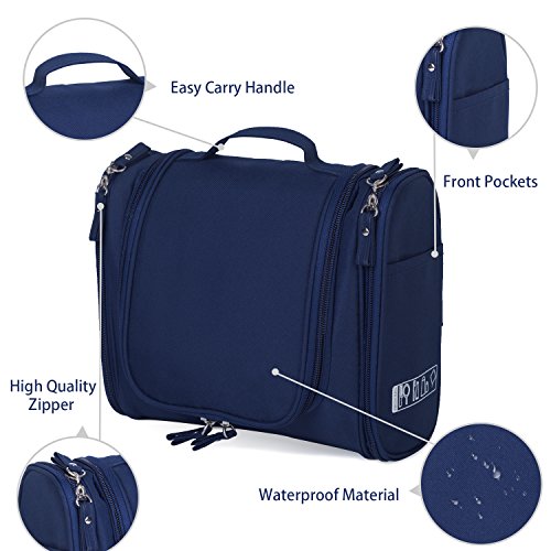 Hanging Toiletry Bag Travel Cosmetic Kit - Large Essentials Organizer - Sturdy Hook Makeup bag - Heavy Duty Waterproof for Men and Womens (Dark Blue)