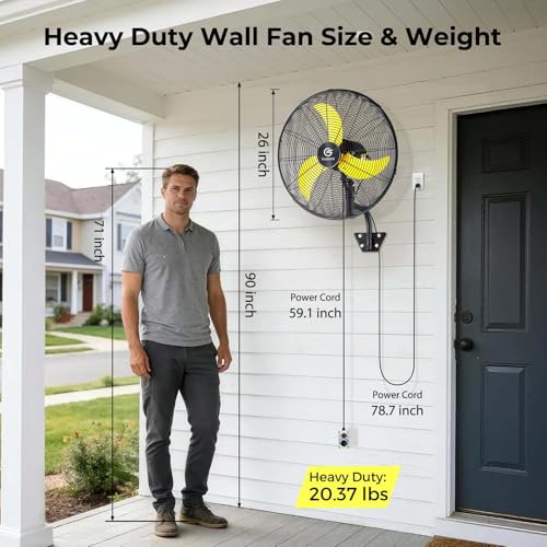 FUGOO 24" Eco BLDC Motor Powerful Airflow Quiet Industrial Outdoor Wall Fan | Waterproof, 6000 CFM, 50%+ Energy Savings, Oscillating, Remote Control for Patios Garage Workshop