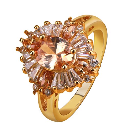 YAZILIND Champagne Cubic Zirconia Gold Plated Sparkling Flower Rings For Women Wedding