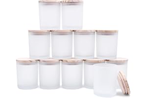 SHOWIN Thick Candle Jars for Making Candles 12 Pcs, 7 OZ Empty Jars with Wood Lids for Candle Making, Sample Container - Dish