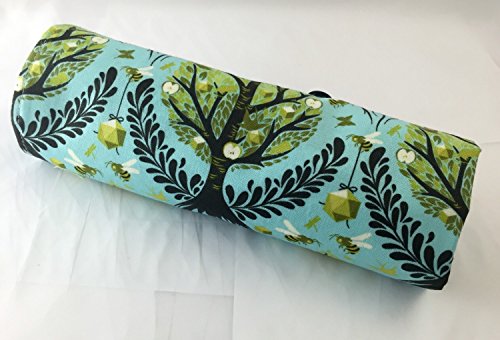 Makeup Brush Roll Holder Case Bag Organizer Cosmetic Brush Organizer Roll - Tula Pink Tree of Life in Pool Blue
