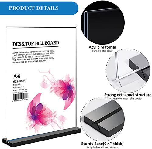 Acrylic Sign Holder, 4x6 Inches Clear Plastic T-Shaped Desktop Display Paper Holder, Double-Side Menu ad Frame, Perfect for Restaurants,Office,Photo Frames,Store,Meetings(8 Pack)