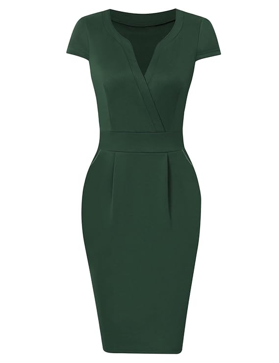 KOJOOIN Damen Elegant Etuikleider Langarm Knielang Business Kleider?Verpackung MEHRWEG?