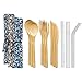 Bamboo Cutlery Set with 8.5 inch Stainless Steel Metal Straw and Cleaner，7.8 inch Bamboo Utensils for Travel and Camping，Portable with Case To Go (Set3)