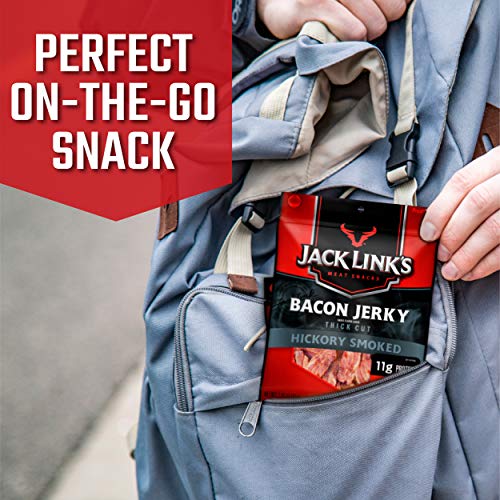 Jack Link's Bacon Jerky, Hickory Smoked, 2.85 oz. Bag - Flavorful Ready to Eat Meat Snack with 11g of Protein, Made with 100% Thick Cut, Real Bacon - Trans Fat Free