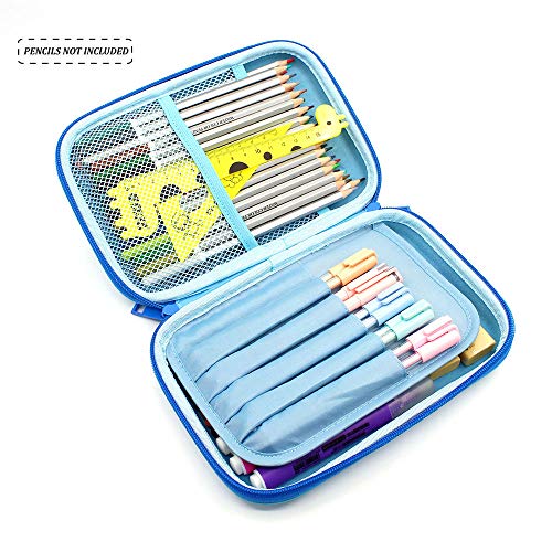 Baby Shark Embossed Hardtop Pencil Case - Cute Boys School Supply Stationery Organizer - Large Capacity Pen Box Pouch Bag for Kids (Light Blue)