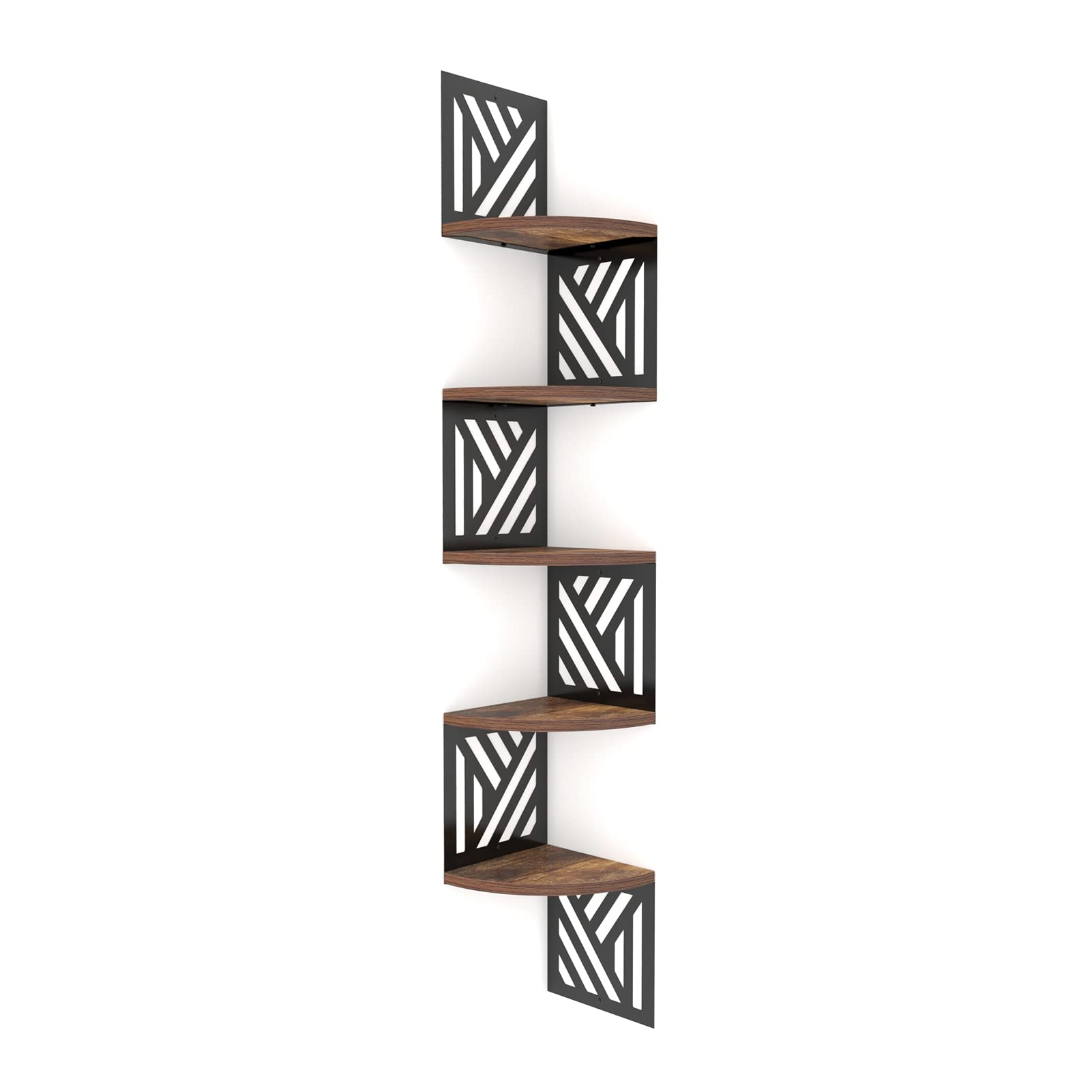 Vasemouh Five-Tier Wooden Corner Shelf,Geometric Shapes Corner Shelves for Wall, Floating Corner Shelf and Bookcase, Living Room Bedroom Bathroom Corner Shelves（7.67x7.67x0.6in）.