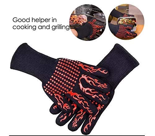 Grill Gloves [Heat & Cooking Gloves] 932&deg;F Extreme High Heat Resistant Grill Gloves Oven Baking Barbecue Grilling Gloves Extra Large Long Cuff EN407 Certified Gloves Aramid & Silicone Gloves