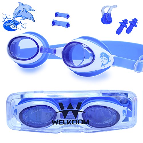 Dragon Squama Swim Goggles for Kids Anti-Fog PC Clear Lens with S,M,L Nose Bridge and Nose Clips,Earplugs - Swimming Pool Accessory for Girls,Boys,Children,Juniors and Teens from 3 to 12 Years