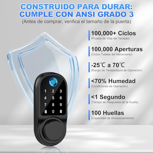 Cerradura Inteligente, Cerradura Chapa Inteligente Exterior, 5 Métodos de Desbloqueo, Cerraduras de Seguridad con Huella APP Contraseña Tarjeta IC Llave, 0.3s Desbloquear, Para Hogar y Apartamento