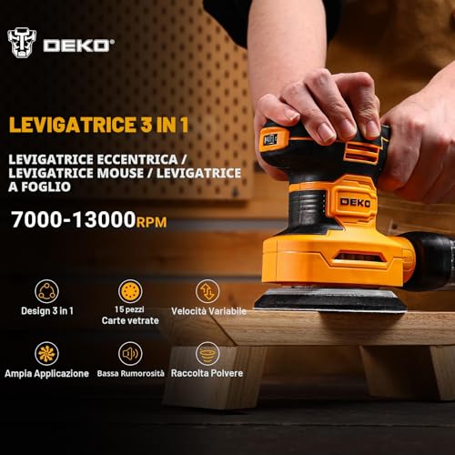 DEKOPRO 3-IN-1 Multi-Function Sander 300W 13000RPM with 15 Sandpaper Sheets 6 Speed Woodworking Accessories