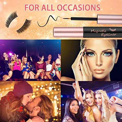Brightup Magnetic Eyelashes with Eyeliner Kit, 10 Pairs 3D Natural Look Reusable False Magnetic lashes Set, 2 Tubes Long Lasting Magnetic Eyeliner 10 mL with Tweezers (No Glue Needed), Ideal For Gift