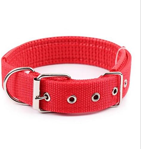 Red Soft Durable Nylon Dog Collar Stripe Pet Classic Solid Color Collars, Size L