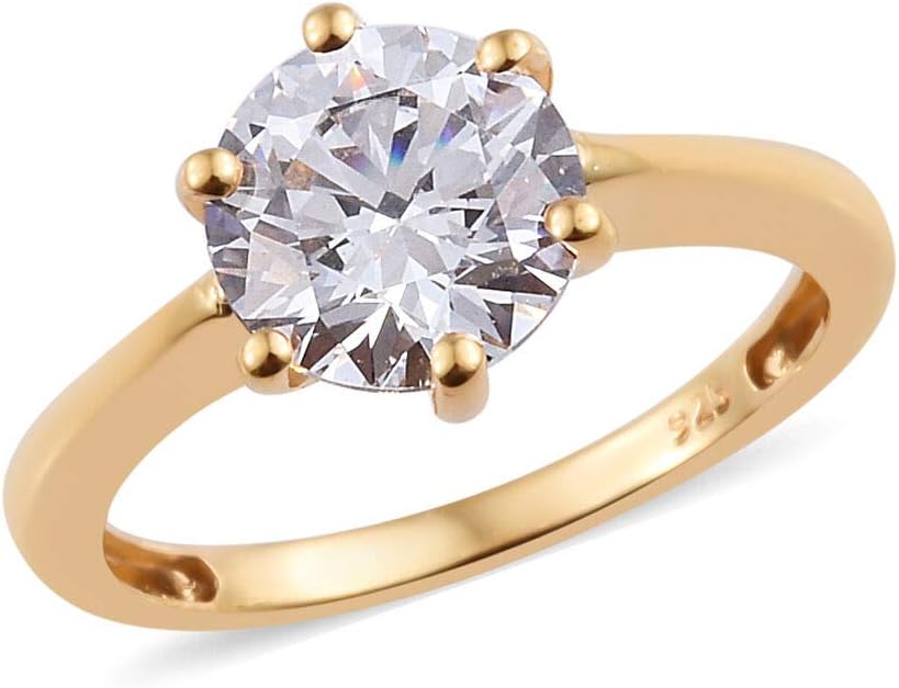 J FRANCIS Solitaire Made with Swarovski Zirconia 925 Sterling Silver 14ct Gold Plated Engagement Ring for Girls & Women…
