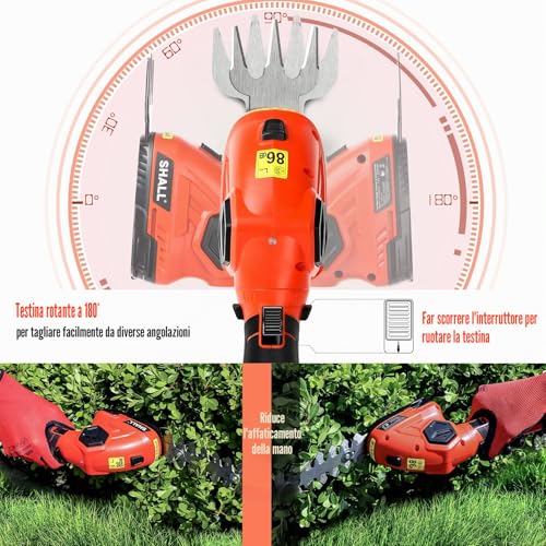 SHALL Cordless Hedge Trimmer and Hedge Trimmer - 7.2V Electric Hedge Trimmer 2 in 1 Portable Hedge Trimmer