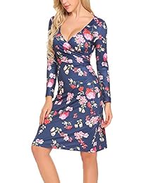 ACEVOG - Vestido de manga corta y cuello en V para mujer, diseño floral