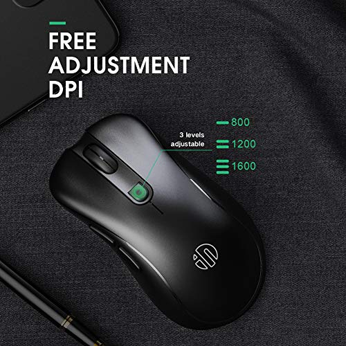inphic Souris sans Fil, Silencieuse et Rechargeable USB 2.4G Souris d\'ordinateur 6 Boutons avec Récepteur USB Nano, 1600 DPI Réglable pour PC Ordinateur Portable Mac Windows MacBook Office, Noir