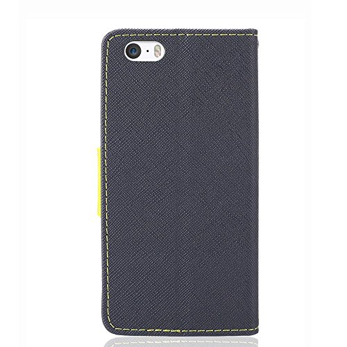 iPhone SE Case, iPhone 5S Case, IPHOX Magnetized Closure Card Slots Money Pouch, Retro Leather Wallet Case Purse Protective Cover Stand Feature Flip Book Case for iPhone 5s/5/SE (Blue) - Thumbnail 4
