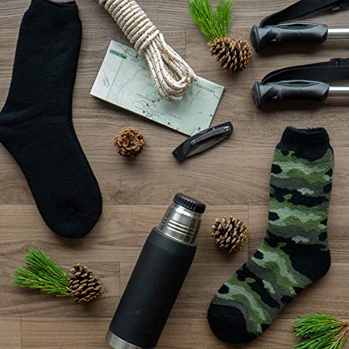 Hot Feet Cozy, Heated Thermal Socks for Men, Warm, Patterned Crew Socks, USA Men's Sock Sizes 6 - 12.5 - Hot Feet (Green Camo/Solid Black) (2 - Pack) - Thumbnail 5