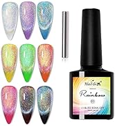 Universal Rainbow Cat Eye Gel Nali Polish, Holographic Laser Cat Eye Gel Nail Polish, Magnetic Ge...