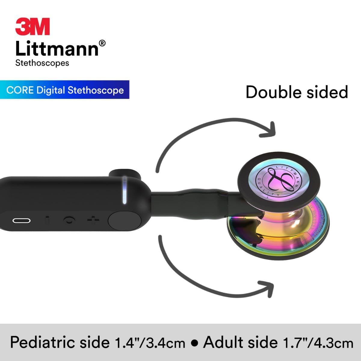 3M Littmann CORE Digital Stethoscope, Our Most Advanced Stethoscope Yet, Up To 40x Amplification, Active Noise Cancellation, In-App Sound Wave Visualization, High Polish Rainbow Chestpiece, 8570