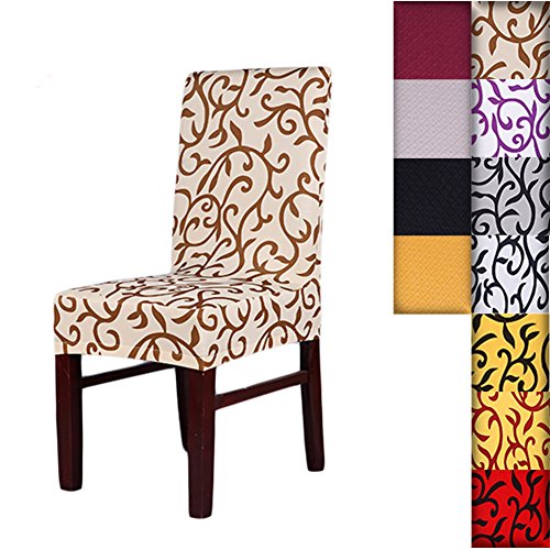 SHZONSâ„¢Super Fit Stretch Removable Washable Short Dining Chair Cover Protector Seat Slipcover for Hotel,Dining Room,Ceremony,etc.(ChampagneCoffee)